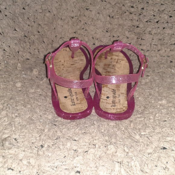 KATE SPADE-Yari-Pink Shimmer Jelly Rubber-Cork T-Strap Sandals-Sz 6-Excellent - Picture 5 of 7